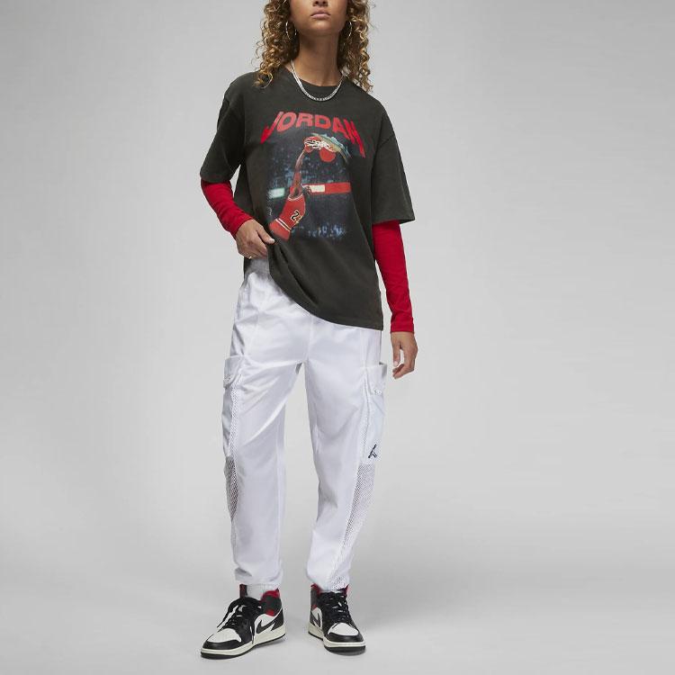 Jordan Heritage Logo Graphic Print Loose Short Sleeve T-Shirt Women Tops Black FB5137-010