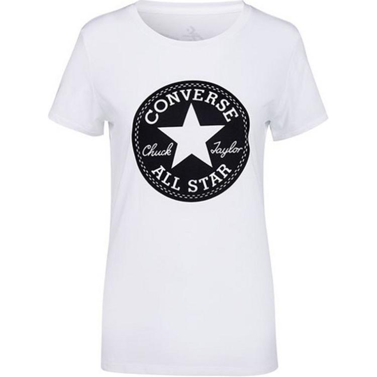 Converse Women's White T Shirts Crew Neck Moderate Other 10008155-A04 Cm