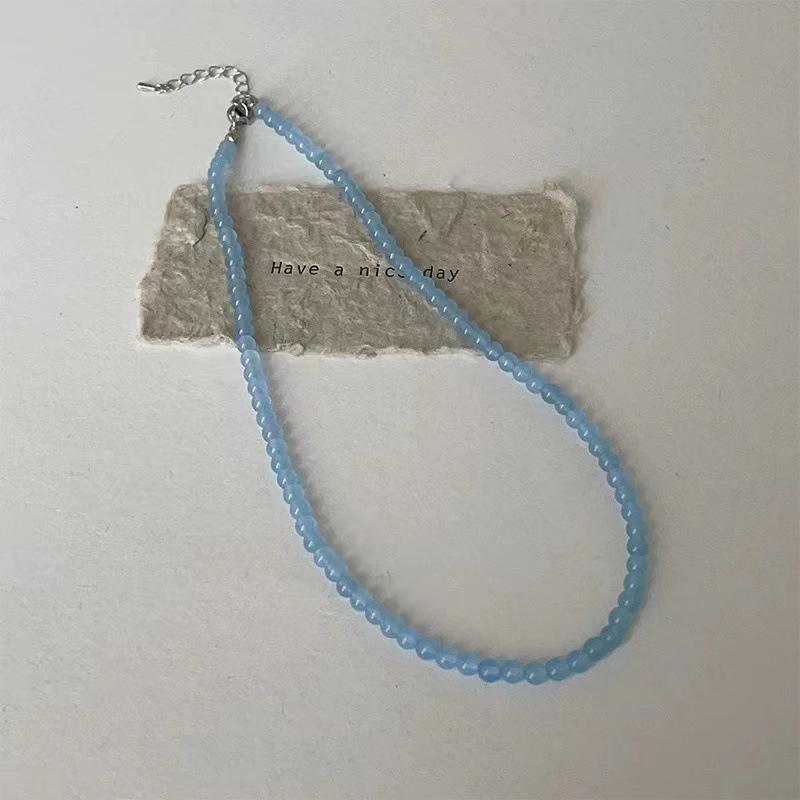 

Exquisite 4/6/8/10mm Beads Pink Blue Natural Stone Beaded Necklace For Women Simple Chokers Daily Party Jewelry Gift
