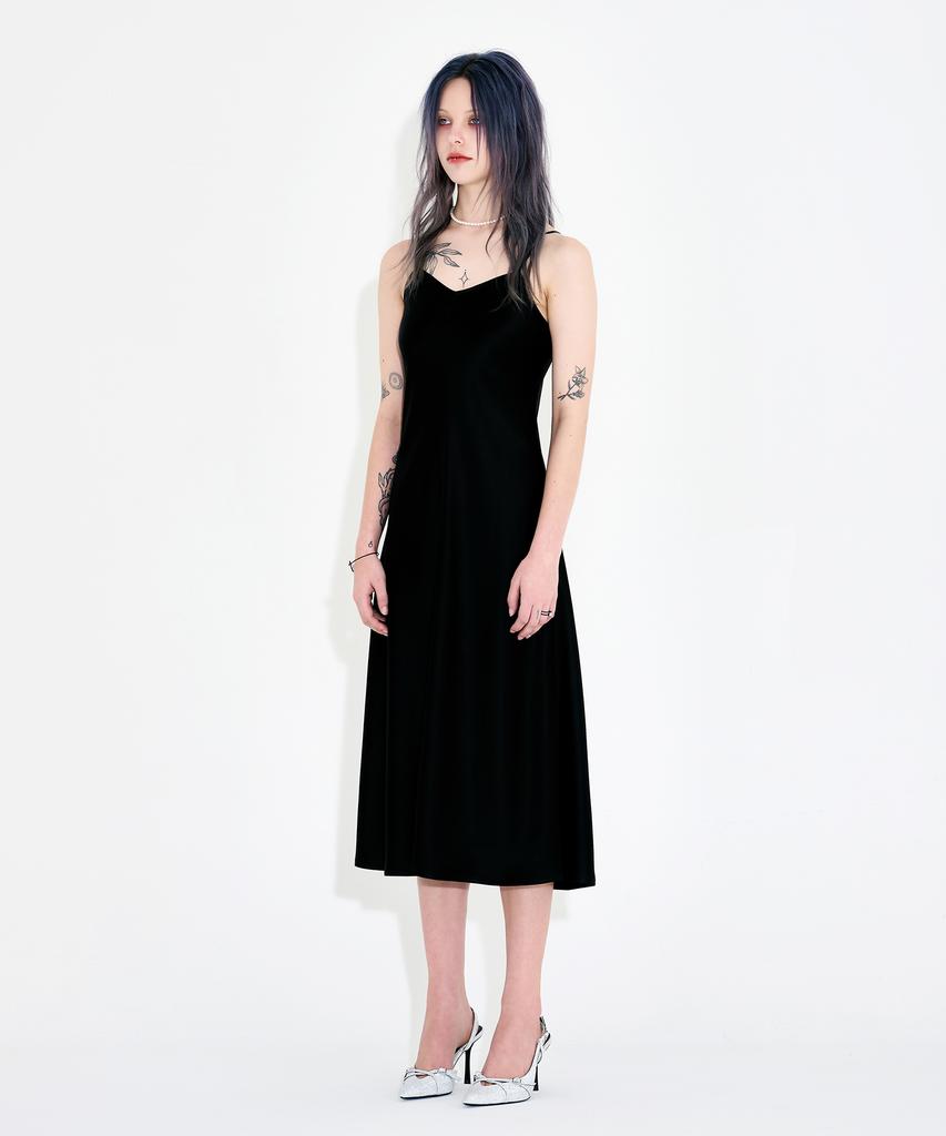 Wordog Bias-Cut Acetate Drift Slit Dress Black