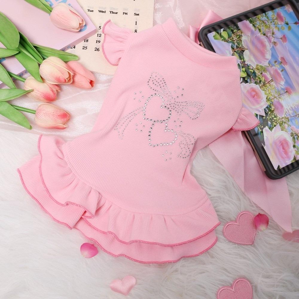 

Lotus Leaf Edge Pet Princess Dresses Lover Pattern Doggy Sleeveless Apparel Pet Base Dress Party M рожевий