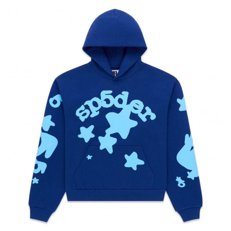 Felpa Sp5der Oversize Spessa in Pile con Stampa a Foglia Ragnatela Design Uomo Inverno Casual