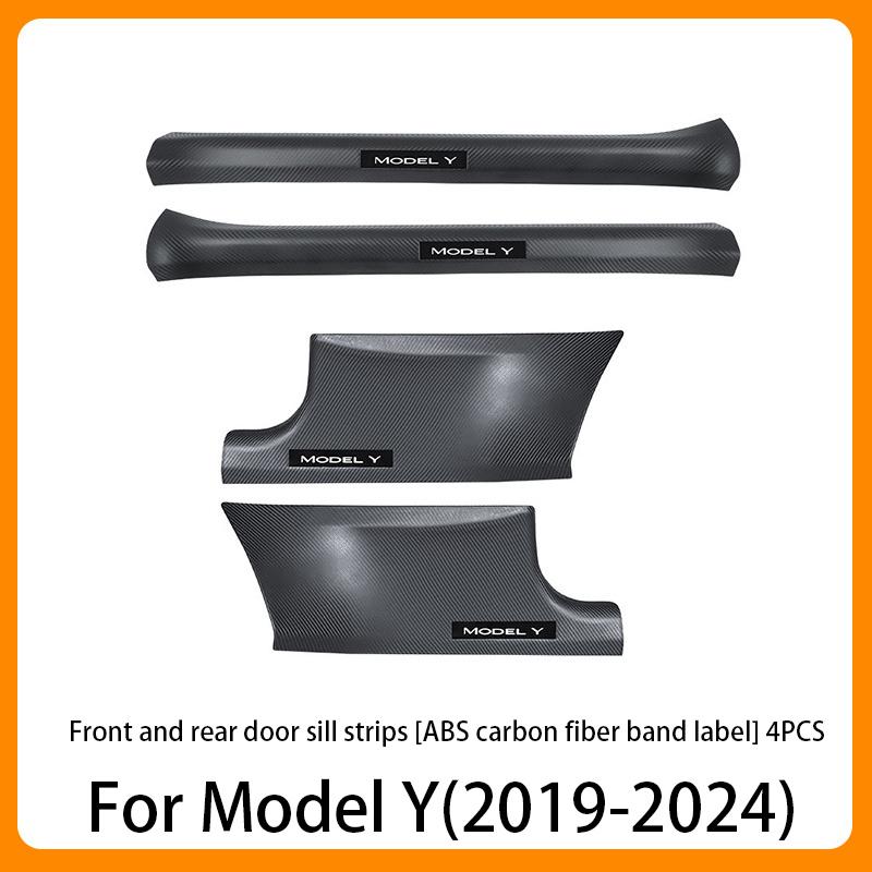 2/4/8PCS Front Rear Door Sill Protector Cover For Tesla Model 3/Y  Carbon Fiber Anti Kick ABS Pedal Guards Inner Strip Threshold