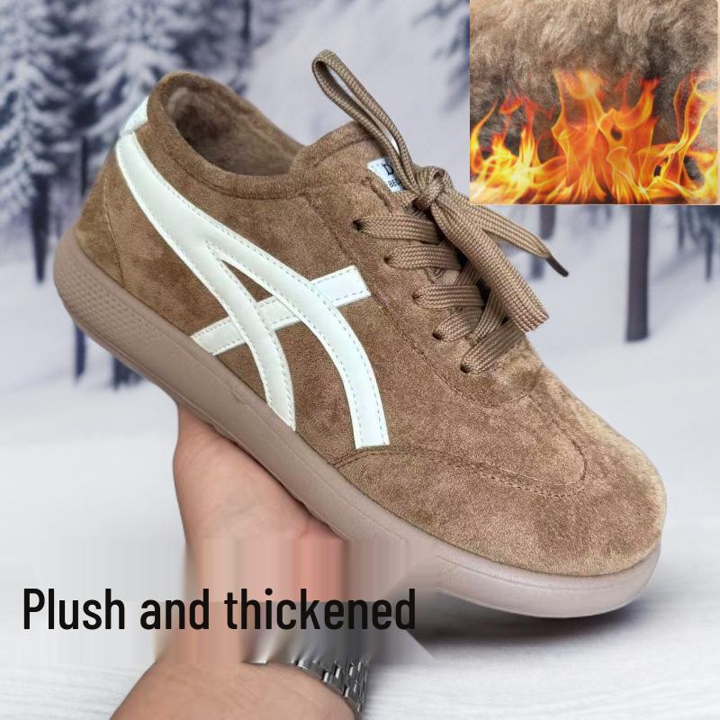 2025 Autumn/Winter Women's Retro Fleece-Lined German Training Shoes - Forrest Gump Inspired, Casual Cotton Running Sneakers.