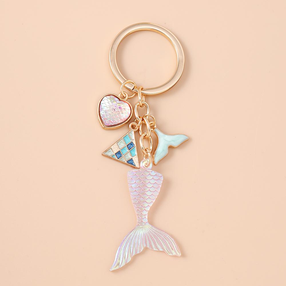 Summer Beach Mermaid Shell Starfish Keychain Women Girls Pearl Love Heart Key Ring Pendants for Handbag Decor DIY Jewelry Gifts