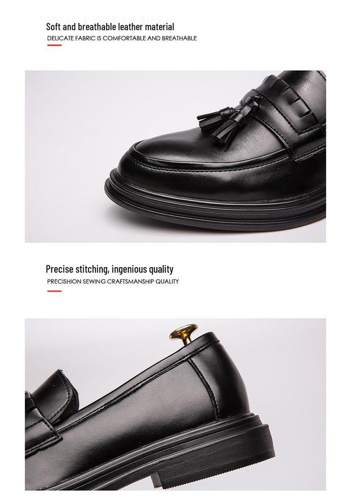 Korean-Style Men's Casual Leather Loafers - Youthful, Versatile, and British-Inspired Slip-On Shoes