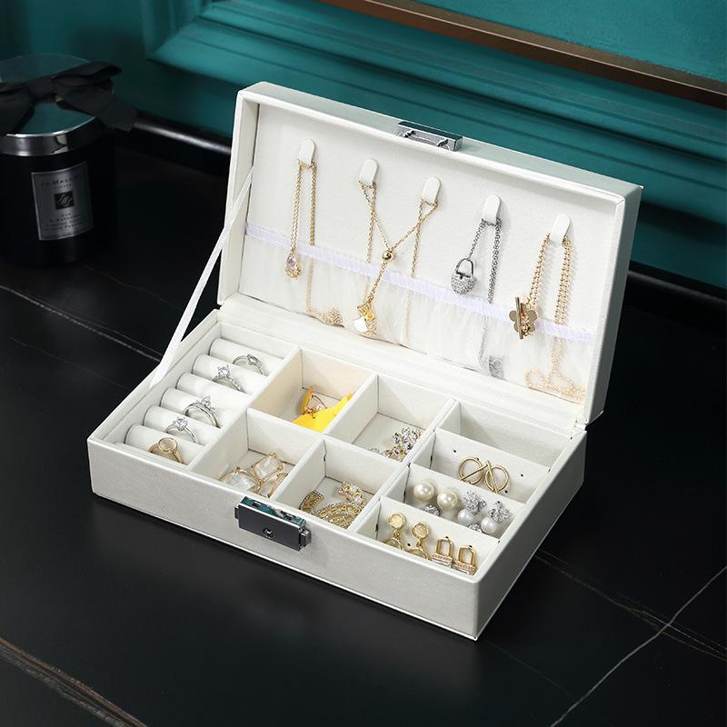 PU single-layer simple storage jewelry box large-capacity necklace stud earrings box solid color household jewelry storage box