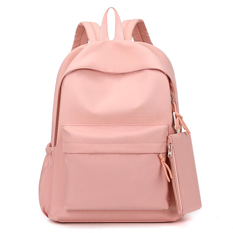 New college style large-capacity middle school student schoolbag ins style solid color backpack + pencil case two-piece set