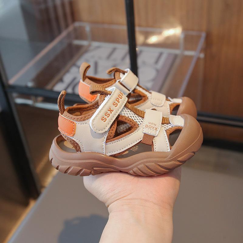 

Kids Sandals Toes Capped Anti-kicked Boys Girls Casual Shoes Hook&loop 2025 Summer New Children Sports Sandals Mesh Breathable 21 хаки