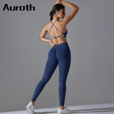 Sømløs Yoga-antrekk Auroth Kvinner Sportsweat Rygg Cross BH Høy midje Gym Running Leggings Fitness Set