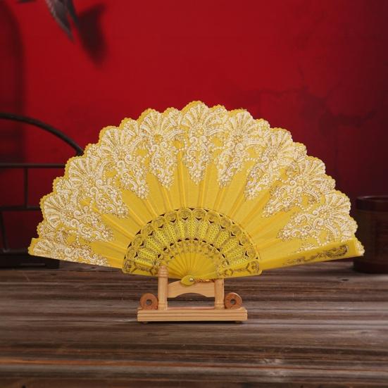 Folding Fan with Hanging Ring Smooth Opening Comfortable Grip Clear Pattern Chinese Style Fabric Folding Fan School Supply