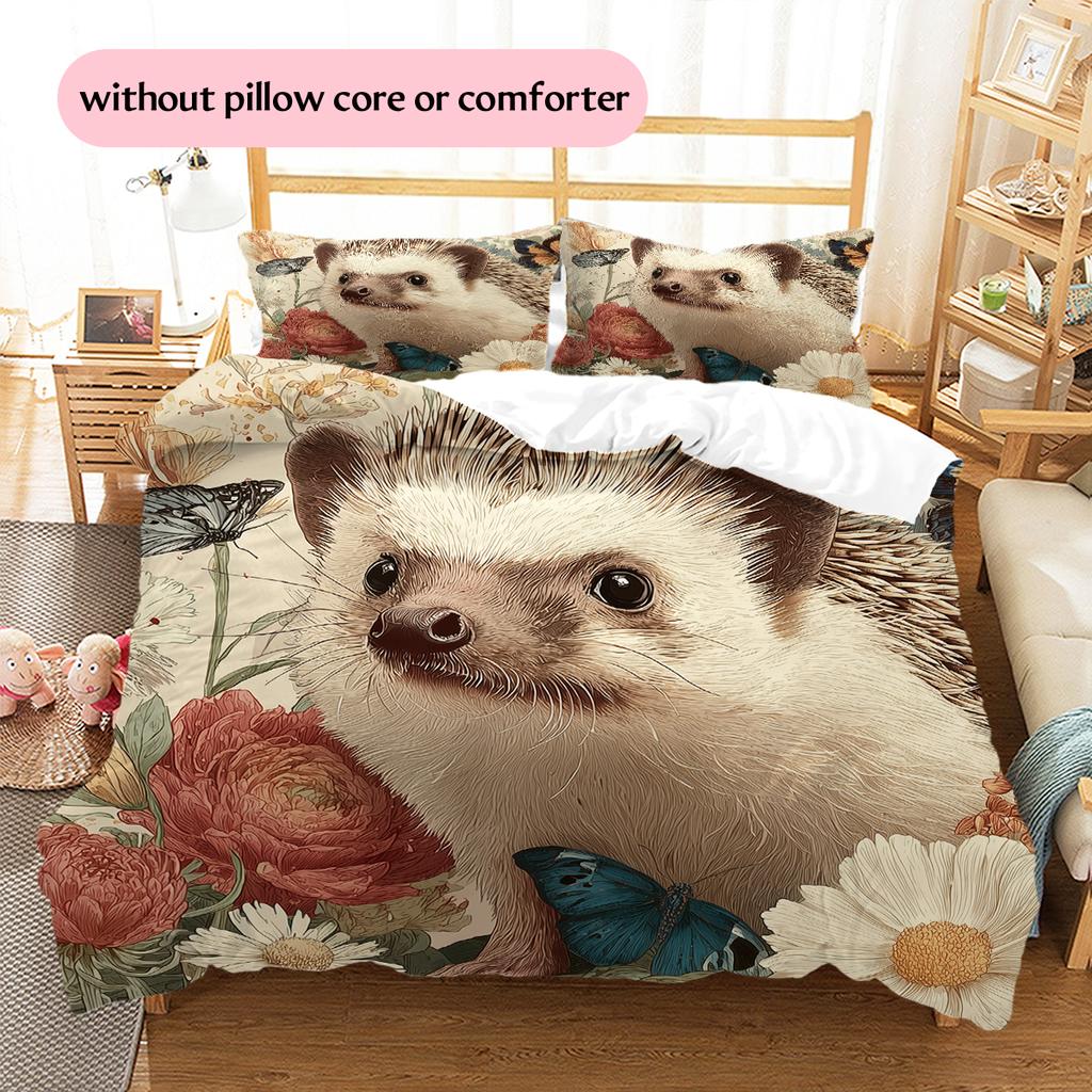 Beautiful Hedgehog Pattern Bedding Home Decoration Birthday Gift (1 * duvet cover + 2 * pillowcase, without core)