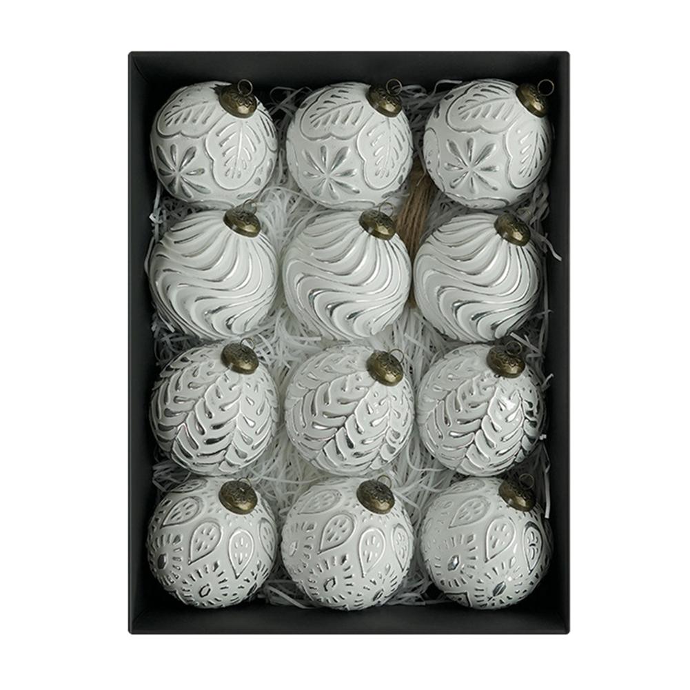 Set of 12 Rustic Christmas Tree Ornaments with Hanging Loops Vintage Style Polypropylene Material for Holiday Decor