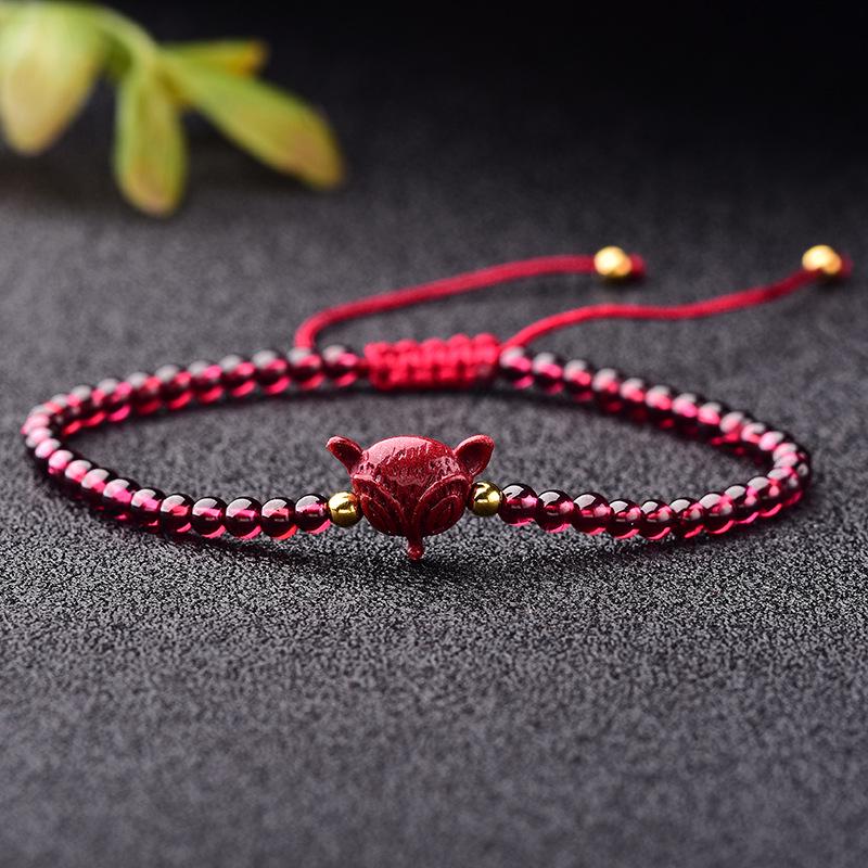 7A Natural Garnet Cinnabar Pi Xiu Women's Bracelet with Raw Ore Purple Gold Sand Elements