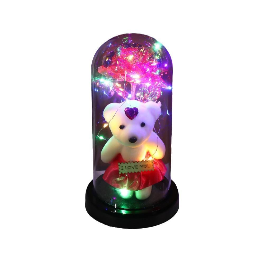 Cartoon bear gold foil flower with lampshade, cute desktop creative ornament bedside night light Valentine's Day gift