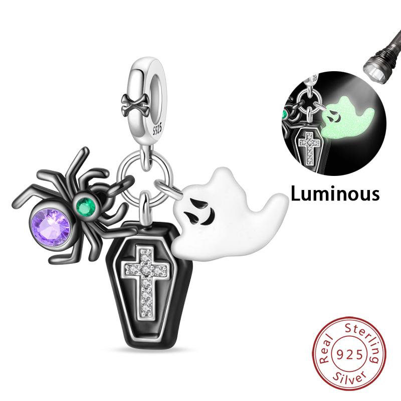 Copper Halloween Luminous Skull Little Elf Spider Bat Charms Beads Fit Qikaola Original Bracelets Diy Jewelry