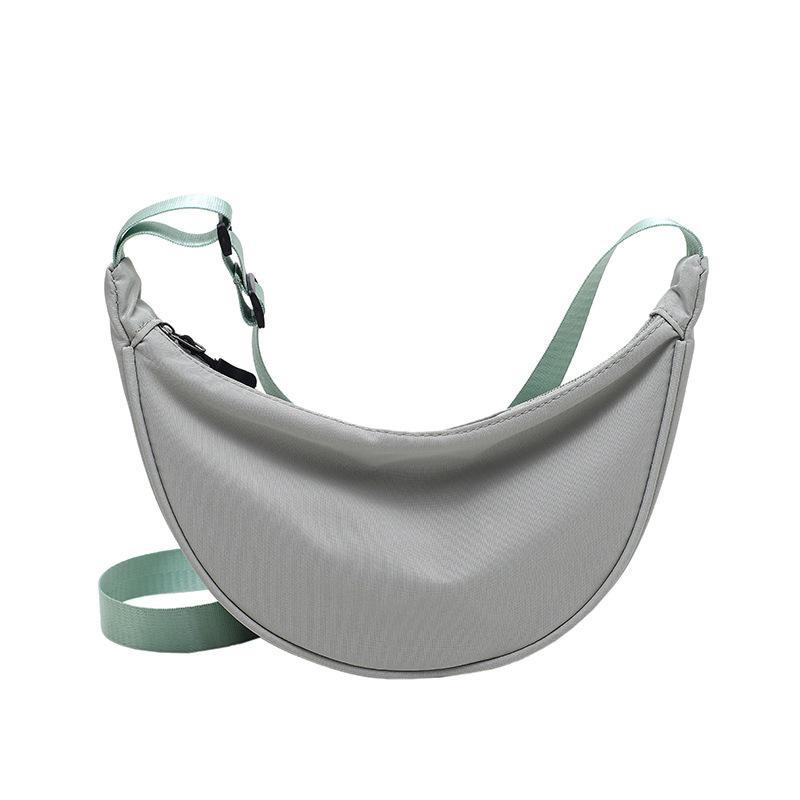 Women Solid Color Zipper Dumpling Bun Bag Leisure Canvas Inclined Shoulder Crossbody Bags Adjustable Band Strap