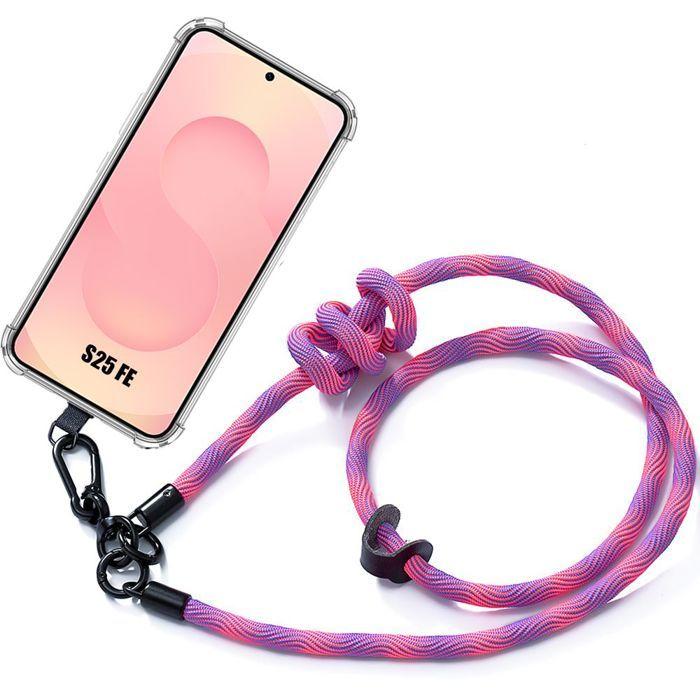Coque Silicone - BOOLING - pour Samsung Galaxy S25 FE - Antichoc Coins Renforcés avec Bandoulière Rose