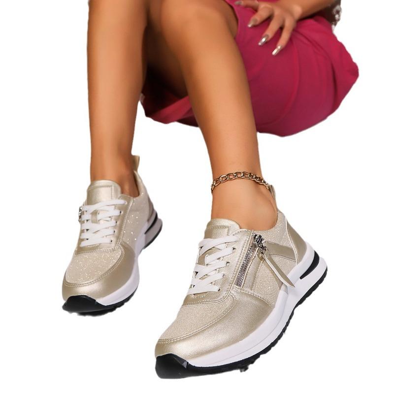 Plus Size Rhinestone Lace-Up Low-Top Flats for Women 2025 Fall/Winter New Arrival Fashionable Versatile Casual Flats for Women