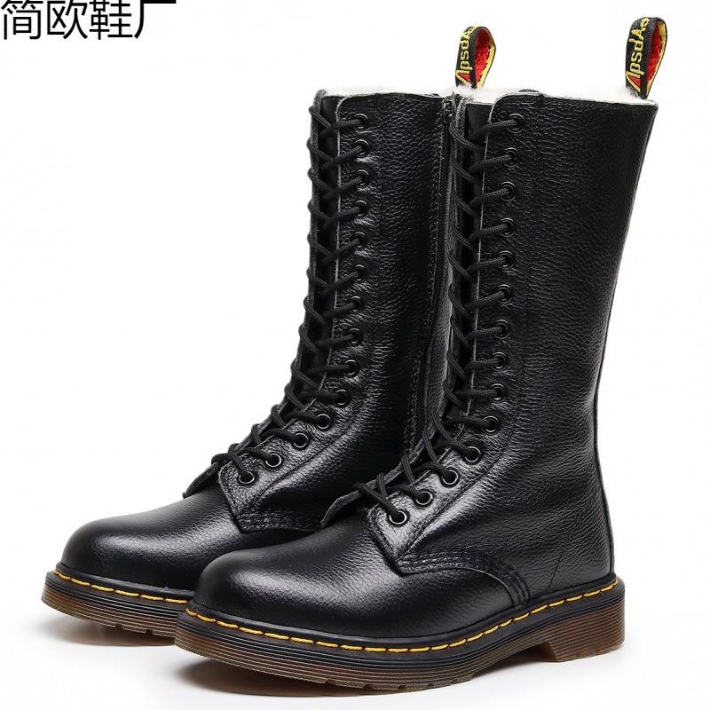 Real wool lychee pattern locomotive boots women's hole British top short boots men's and women's leather boots round head
