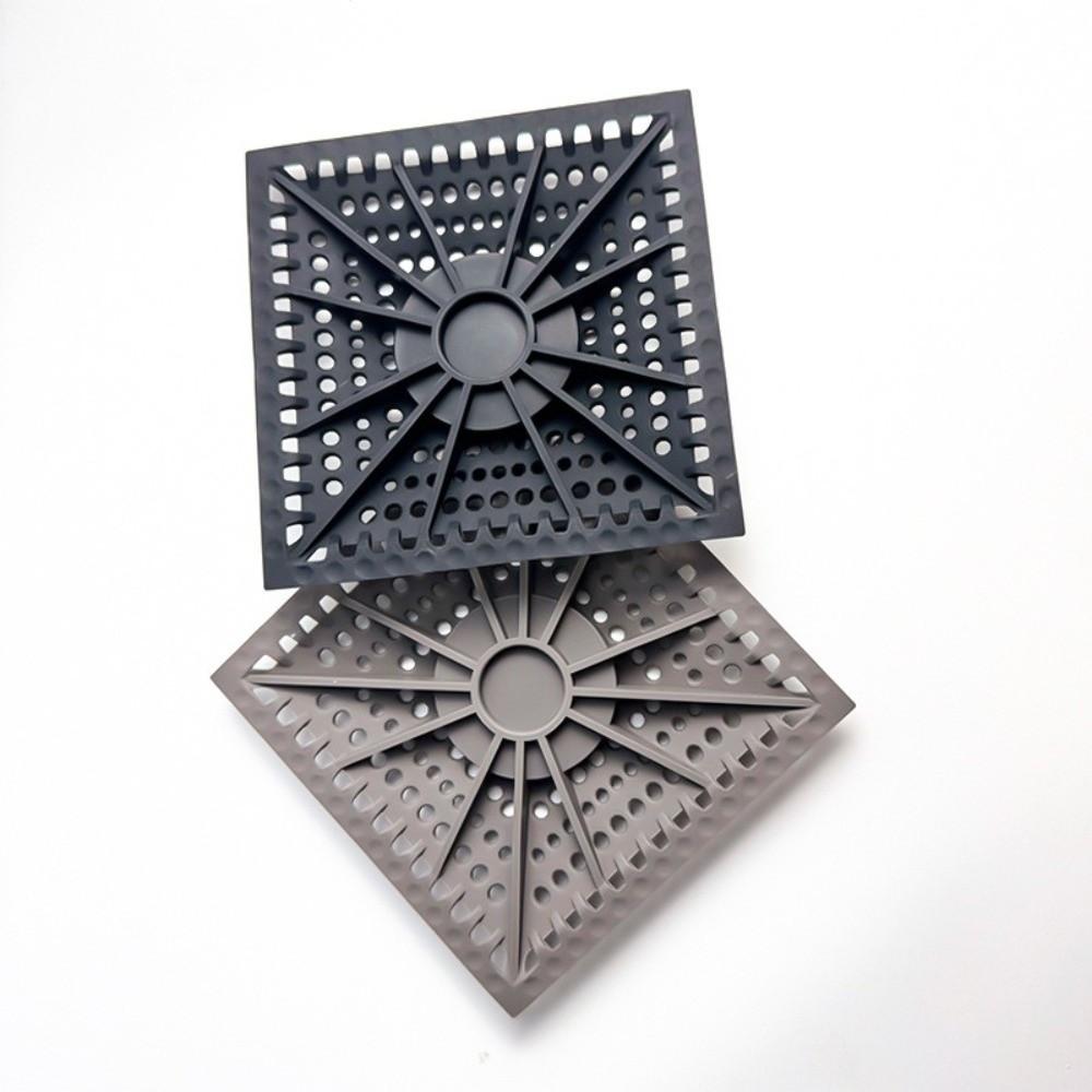 Silicone Shower Drain Hair Catcher Deodorant Square Hair Drain Catcher Easy to Clean Durable Floor Drain Protector grigio