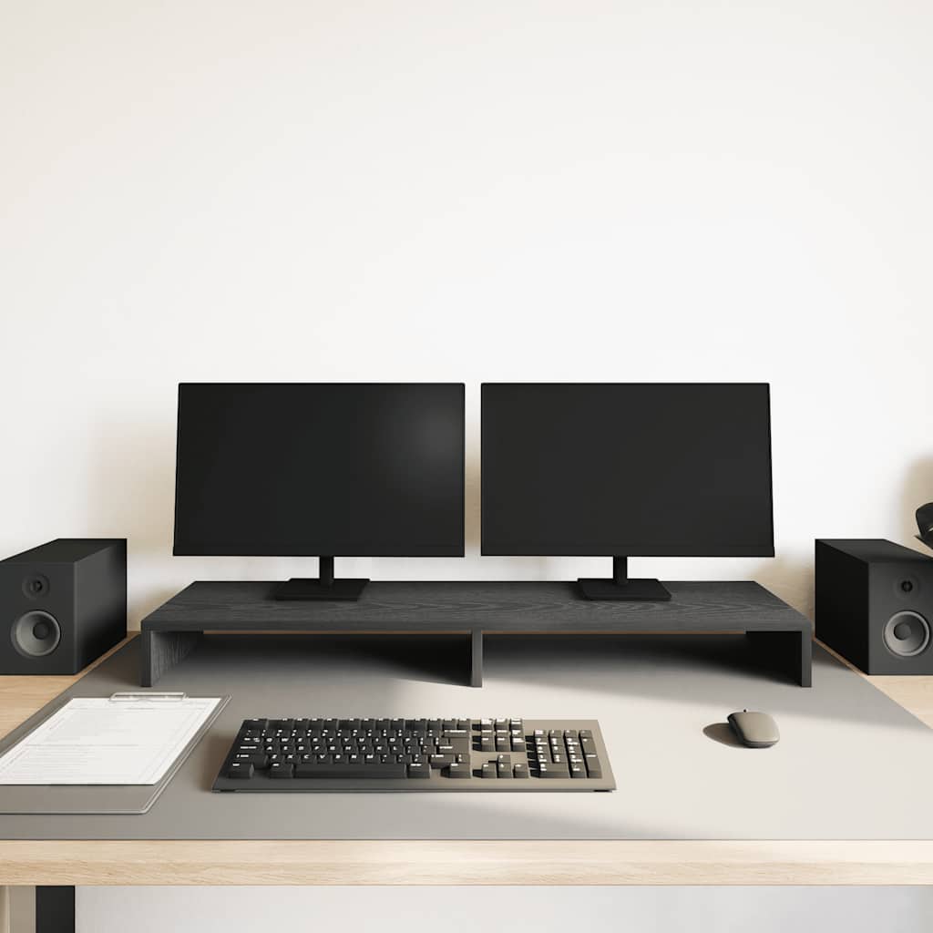 Dual Monitor Stand Black Oak Effect 100 X 27 X 10 Cm Engineered Wood