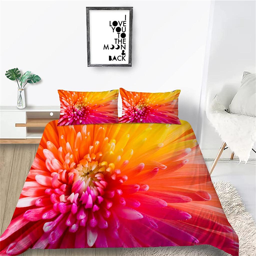 Chrysanthemum Duvet Cover Set Colourful Flower Pattern Polyester Comforter Cover For Kids Girls Bedding Set King Queen Full Size