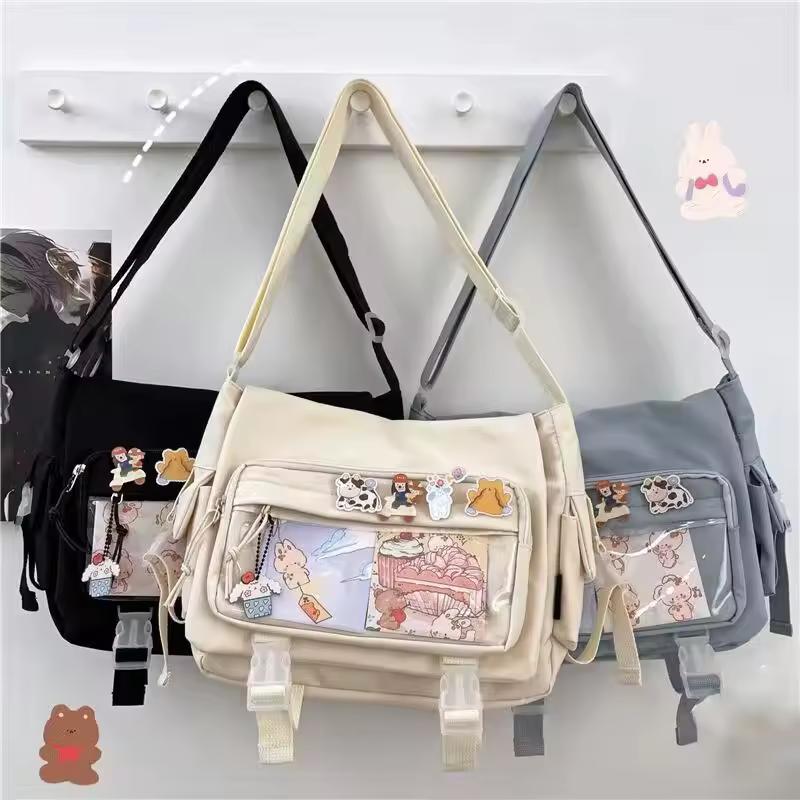 Nylon Crossbody Bag for Girls School Japanese Transparent Bookbag Pocket Women Handbag Shoulder Messenger Satchels