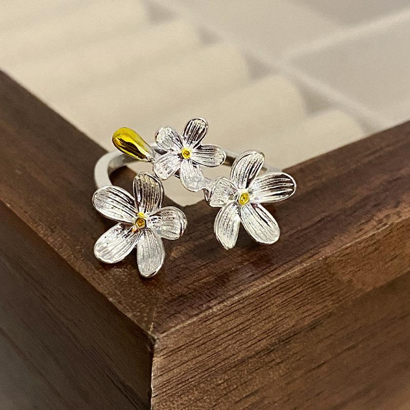 

3D Flower Iris Rings Set for Women Copper Color Painted Anillos Rock Open Adjustable Creative Exaggerated Christmas Zircon