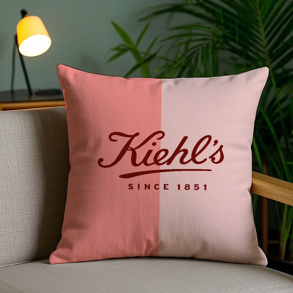 Light Pink And Elegant Print Kiehls-A Pillow Case Anti-dustmite Pillowcase Invisible zipper silky short plush Sofa cushion cover