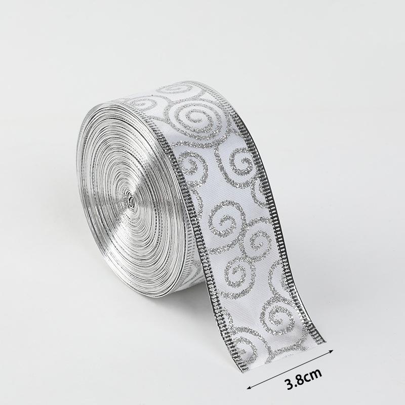 2m/2yard Christmas Ribbon Wire-Edged Woven Gold Glittery Christmas Ribbon for Christmas Tree Decorations Gift Wrapping DIY Bow