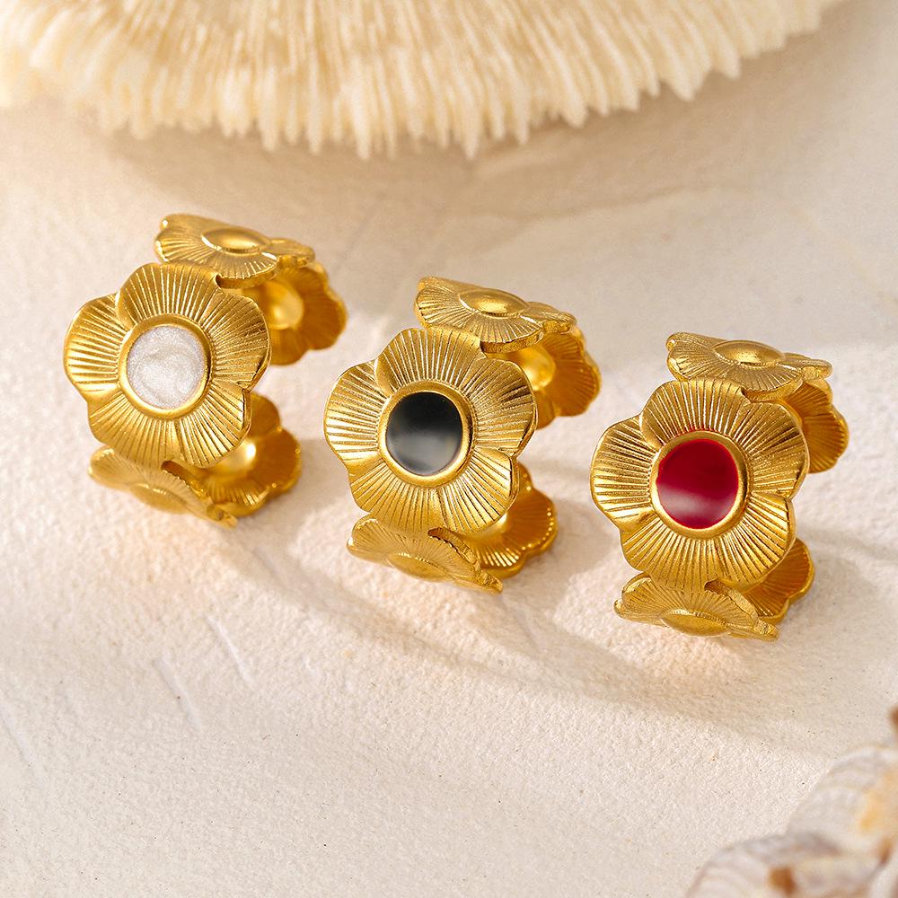 Anello in Acciaio Inossidabile con Gocce Irregolari Floreali Francesi - Design Lussuoso e Resistente ai Colori per Donne