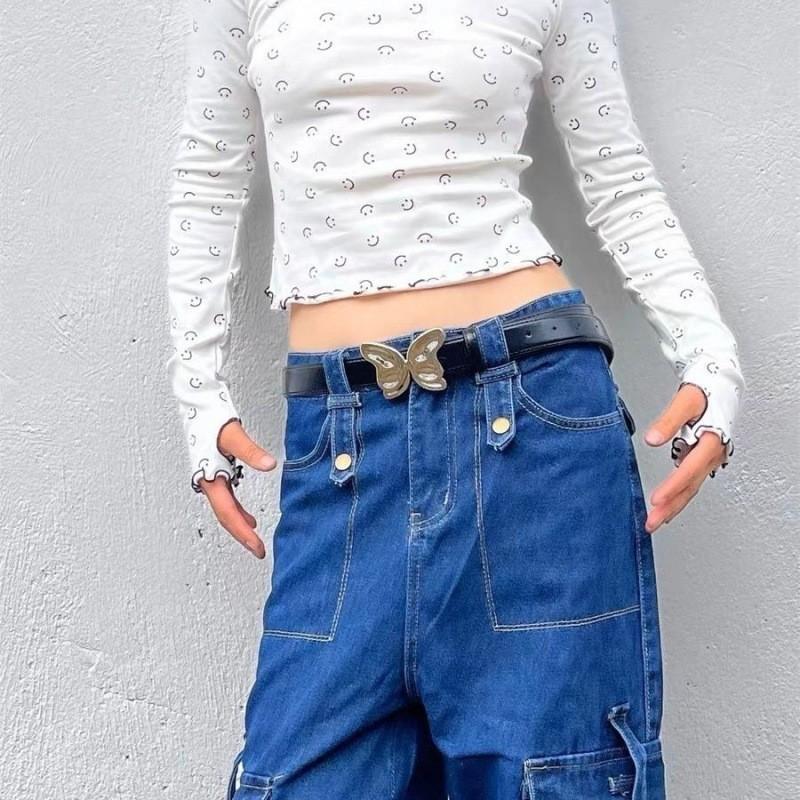 Black Fashionable Simple Metal Butterfly Accent Womens Belt For Looks Versatile