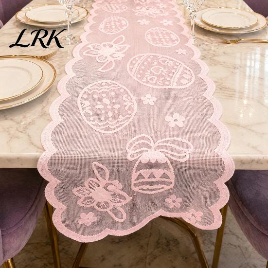 Decorative Table Runner Easter Lace Runners, 72 Inch Spring Eggs Runner, Tablecloth Bunny Decorations for Home Dining Room, Party and Supplies