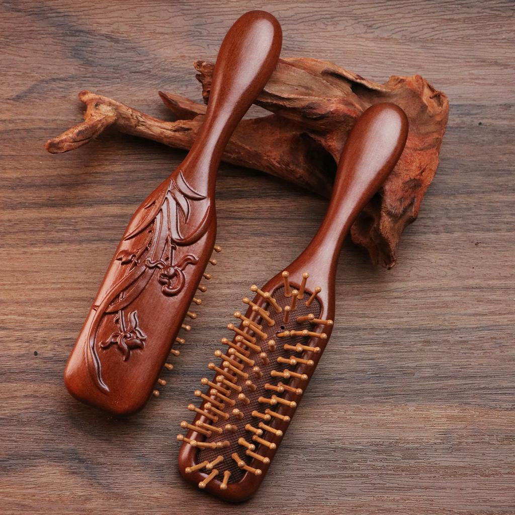 Narrow air cushion comb Massage comb head sandalwood solid wood comb Portable hair brush Household