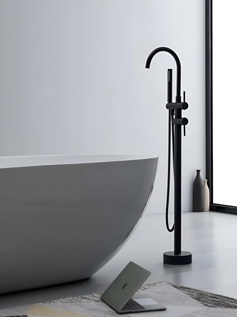 Freestanding Brass Bathtub Faucet, Exclusive Copper, Black Shower