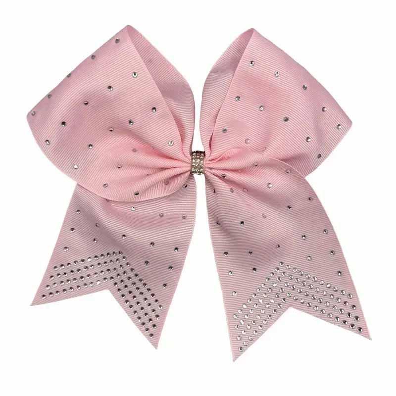Shiny Rhinestone Swallowtail Bow Hair Ties for Girls - Cheerleading Ribbon Headwear светло-розовый