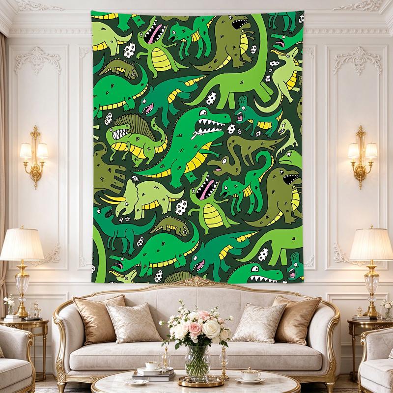 Hanging Tapestry for Wall Decor Green Cartoon Dinosaur Pattern Eggs Men Women Living Room Wall Art