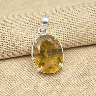 Γυναικείο μενταγιόν Fancy Citrine Gemstone 925, χειροποίητο κόσμημα