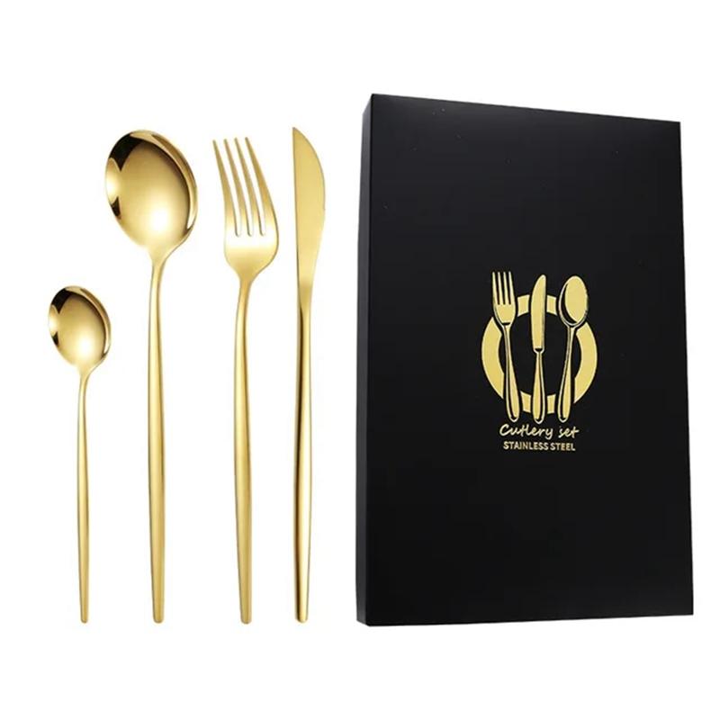 4Pcs Golden Cutlery Set Stainless Steel Knife Fork Spoon Tableware Flatware Set Festival Kitchen Dinnerware Gift