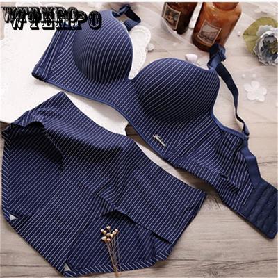 Striped Lingerie Sets  Underwear Set Women Cotton Comfortable Brassiere Black Push Up Bras
