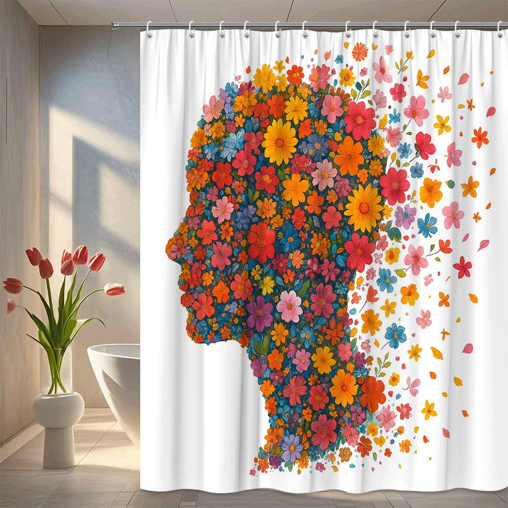 

Floral Human Head Art Shower Curtain Machine Washable All Season Waterproof Privacy Protection Abstract Design Creative 12Hooks W60H190(CM)-1 Pcs