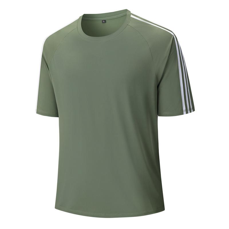 Camiseta de Manga Curta em Seda Gelo Camiseta de Manga Curta em Seda Gelo de Secagem Rápida Plus Size Camiseta de Manga Curta em Seda Gelo Secagem Rápida Manga Curta Três Listras