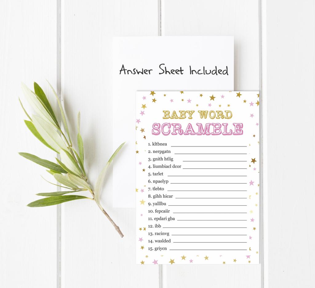 Inkdotpot 50-PackA  Baby WordA  ScrambleA  Baby ShowerA  Game Cards Confetti Star Gender Neutral Party Supplies-Fun Baby Shower