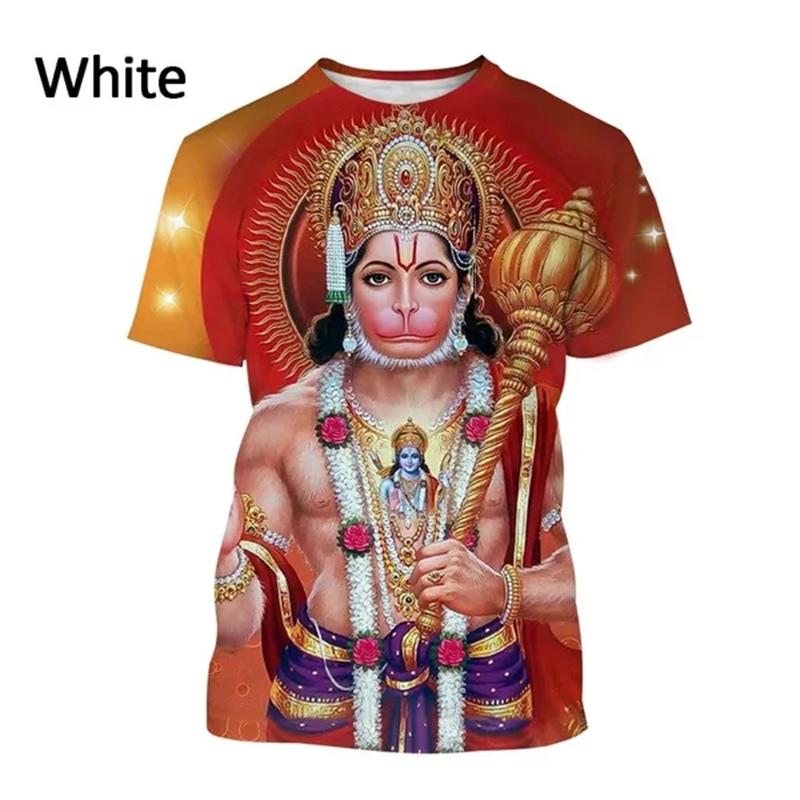 Indian Monkey God Hanuman 3D Printed T-Shirts Hindu Myth Figure Pattern Top Summer Round Neck Fashionable Casual Short Sleeved Men's T-shirts