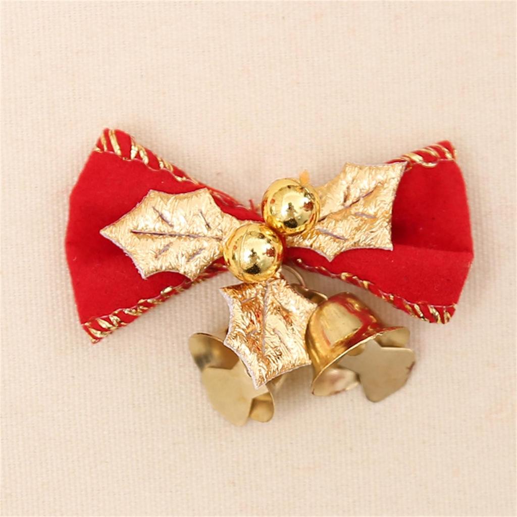 Christmas Bow with Bells 10-Piece Set Festive Holiday Christmas Tree Wreath Decor Gift Ornament Christmas Party Home Decor