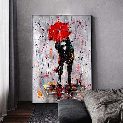 Abstrato vermelho amantes guarda-chuva pintura a óleo da lona quadros cartazes impressão arte da parede para sala de estar decoração casa (Nenhum quadro)