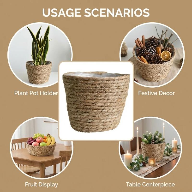 3Pcs Rattan Straw Woven Flower Pot Basket S/M/L Planter Baskets for Garden Terrace Balcony Home Furniture Decor