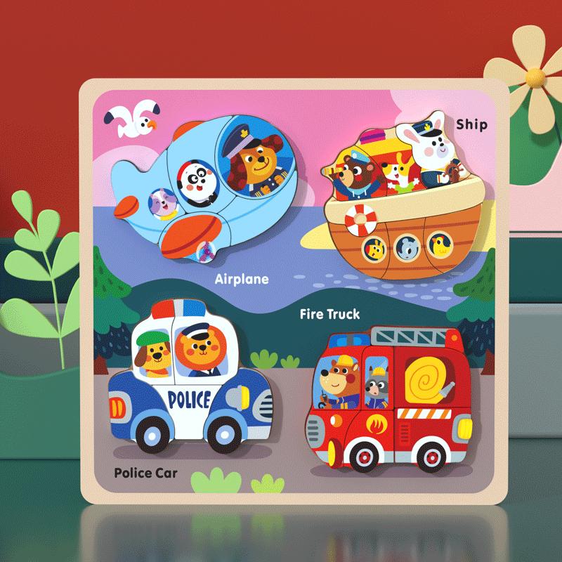 Wooden Baby Toys Montessori Toys 3D Puzzles Early Education Learning Cartoon Animal Jigsaw Puzzles Intellectual Cognitive Games