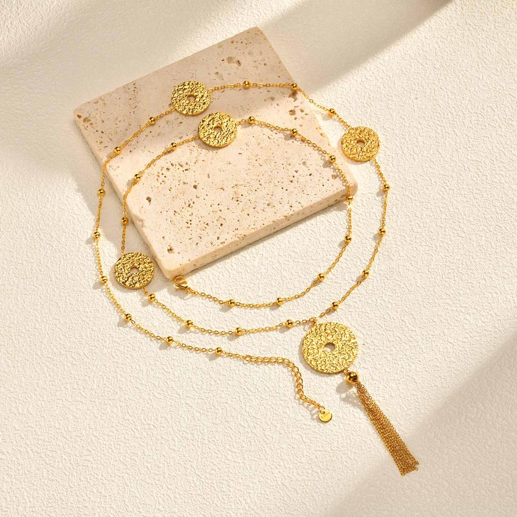 Vnox Stainless Steel Multilayer Sweater Chains Luxury Jewelry Round Coins Pendant Necklace For Women Gift Wholesale